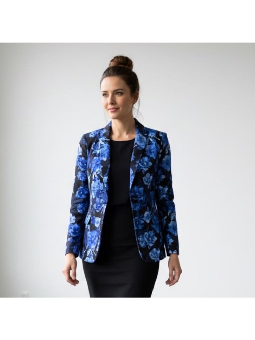 Alice + Olivia Black Blue Floral Single-Button Women's Blazer Size 4 - Picture 2 of 7